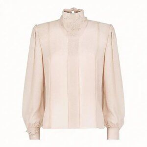 FENDI Pink Sheer Viscose Textured Georgette Embroidery Blouse Top 40